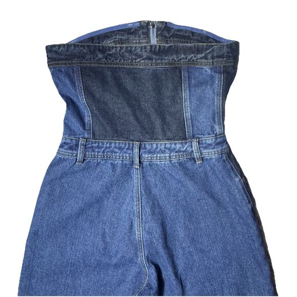 Nasty Gal Denim Wide Leg Patchwork Strapless Jumpsuit US 8 UK 12 Womens - Picture 7 of 7